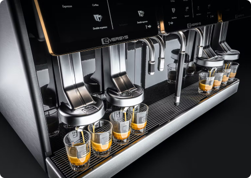 Eversys coffee pouring espresso shots